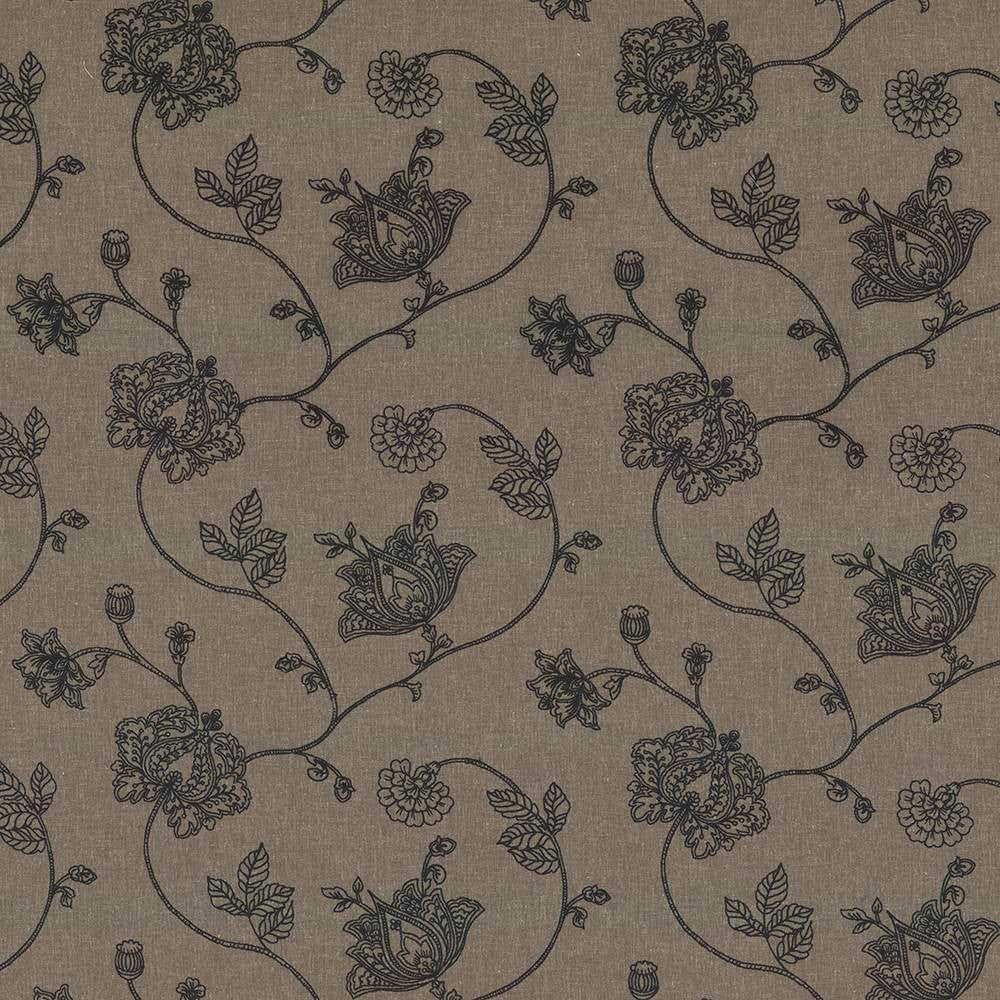 Devon Garden Granite by Kasmir Fabric 1433 57% Polyester 28% Cotton 15% Linen Embroidery Contents 100% Cotton INDIA Not Tested H: 17 2/8 inches, V:12 4/8 inches 54 - 56 - Fabric Carolina - Kasmir