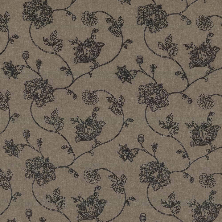 Devon Garden Granite by Kasmir Fabric 1433 57% Polyester 28% Cotton 15% Linen Embroidery Contents 100% Cotton INDIA Not Tested H: 17 2/8 inches, V:12 4/8 inches 54 - 56 - Fabric Carolina - Kasmir