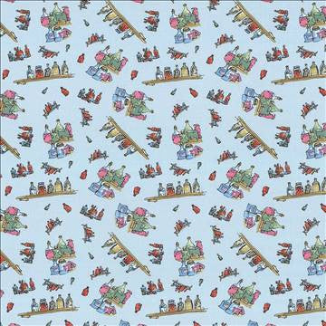 Diddly Bottles Marvelous Blue by Kasmir Fabric 1445 100% Cotton TURKEY Not Tested H: 13 4/8 inches, V: 12 5/8 inches 55 - Fabric Carolina - Kasmir