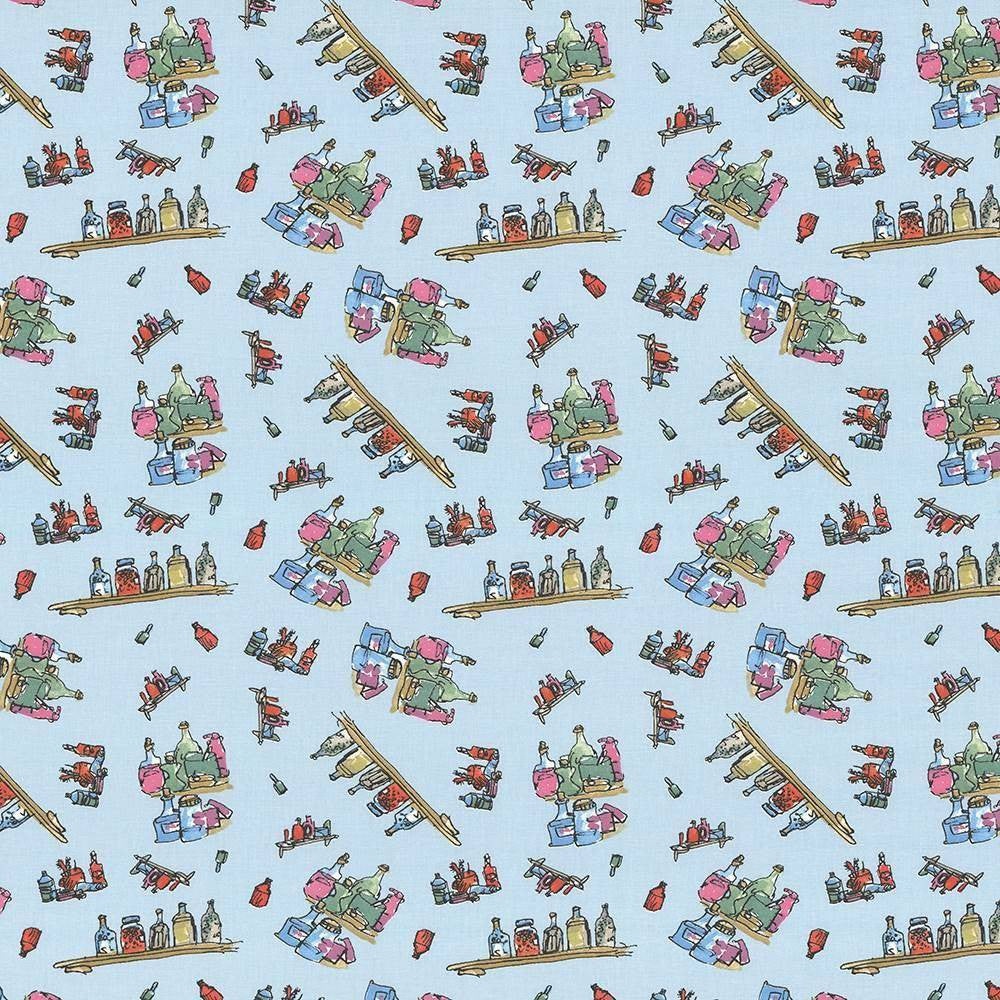 Diddly Bottles Marvelous Blue by Kasmir Fabric 1445 100% Cotton TURKEY Not Tested H: 13 4/8 inches, V:12 5/8 inches 55 - Fabric Carolina - Kasmir