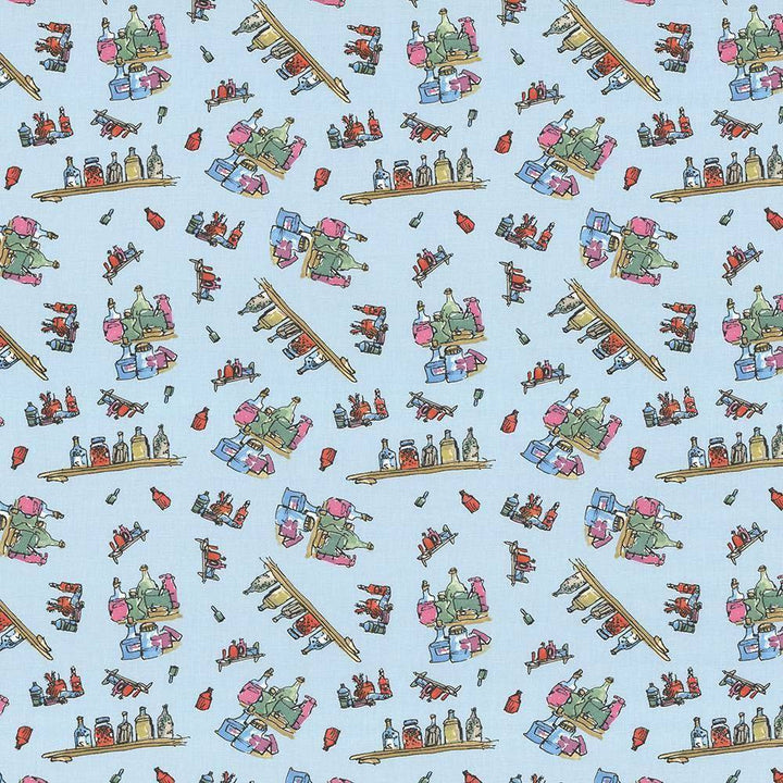 Diddly Bottles Marvelous Blue by Kasmir Fabric 1445 100% Cotton TURKEY Not Tested H: 13 4/8 inches, V:12 5/8 inches 55 - Fabric Carolina - Kasmir