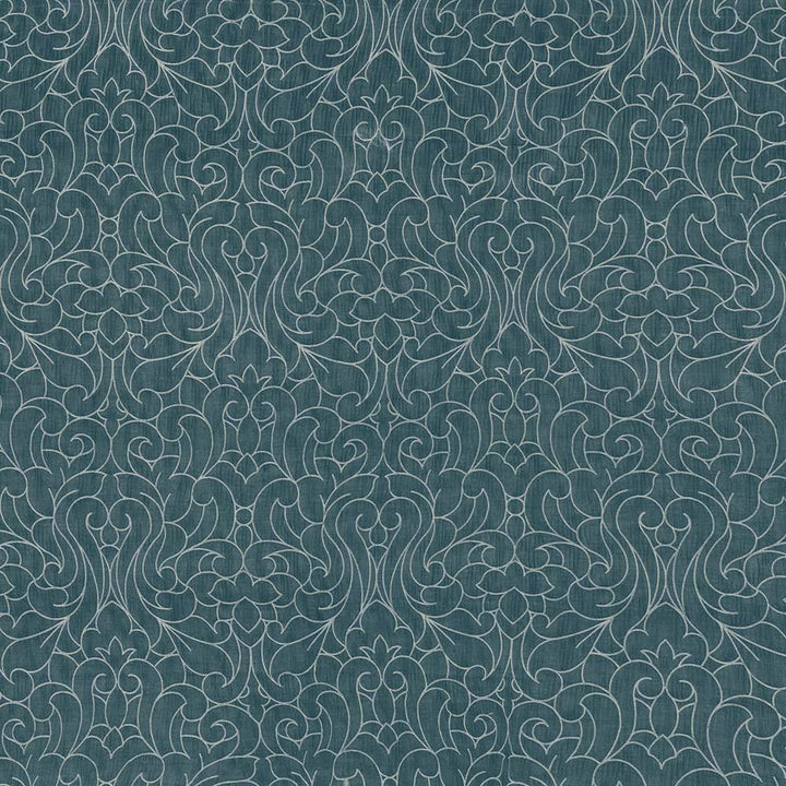 Donatello Damask Teal by Kasmir Fabric 1426 100% Polyester INDIA Not Tested H: 13 4/8 inches, V:25 2/8 inches 54 - Fabric Carolina - Kasmir