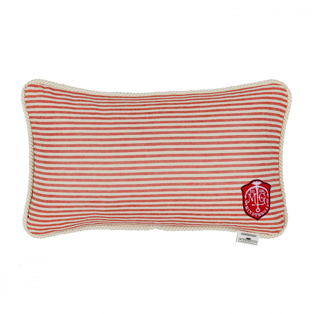 Rhubarb Stripe Cushion by Mind the Gap Designer Pillow SUNDANCE VILLA 100% Linen Made in Romania Off-white rope border 20 x 12 in - Swanky Fabrics -