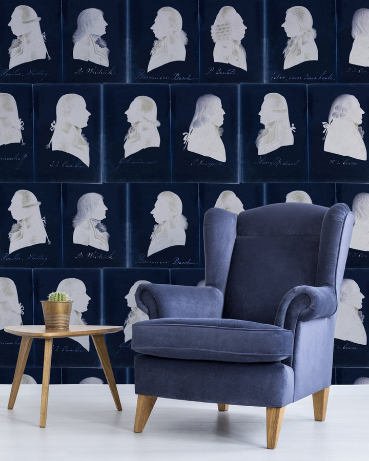 DUTCH PORTRAITS Blue Wallpaper (WP20186) by Mind The Gap | WP20186 | PREMIUM DESIGNER WALLPAPER COLLECTION | 3 rolls x 20.5 x 118.1 in | 0.52m / 20.5in | 3m / 118in | 4.65mp | 70cm / 27.6in | Blue | Non-woven | Paste the wall | 3-rolls in a box | Fabric Carolina | https://www.fabriccarolina.com/