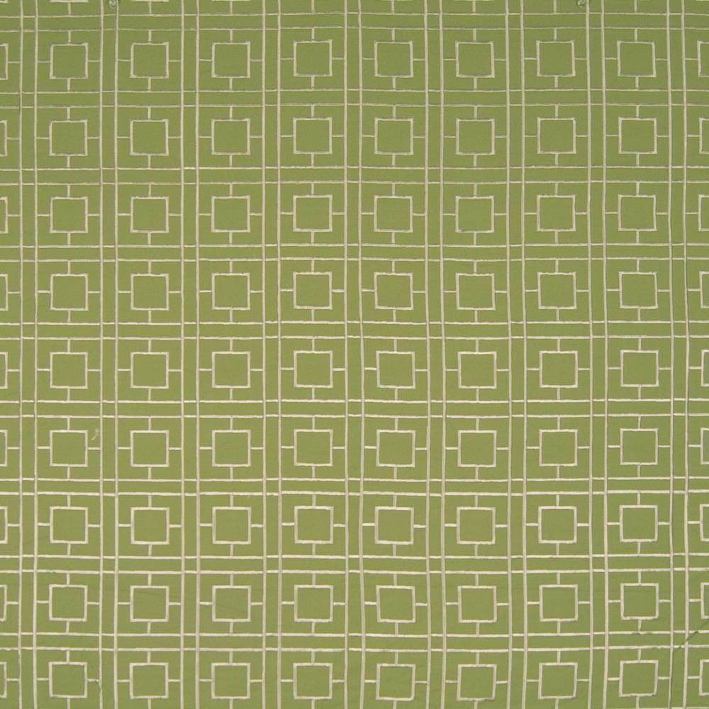 Dynasty Fret Artichoke by Kasmir Fabric 1367 100% Cotton Embroidery Contents 100% Rayon CHINA 19,000 Wyzenbeek Double Rubs H: 4 inches, V:4 inches 54 - Fabric Carolina - Kasmir