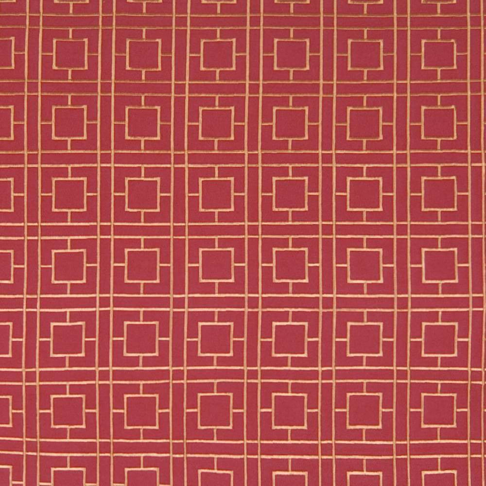 Dynasty Fret Paprika by Kasmir Fabric 1367 100% Cotton Embroidery Contents 100% Rayon CHINA 19,000 Wyzenbeek Double Rubs H: 4 inches, V:4 inches 54 - Fabric Carolina - Kasmir