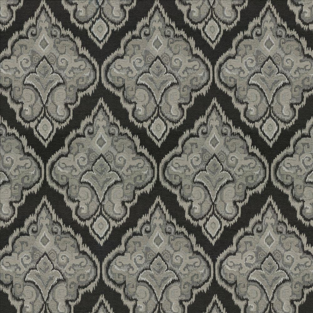 Eldorado Damask Graphite by Kasmir Fabric 8004 37% Acrylic 36% Cotton 27% Polyester ITALY 15,000 Martindale Cycles Horizontal: 13 7/8 inches and Vertical: 26 inches 54 - 55 - Fabric Carolina -