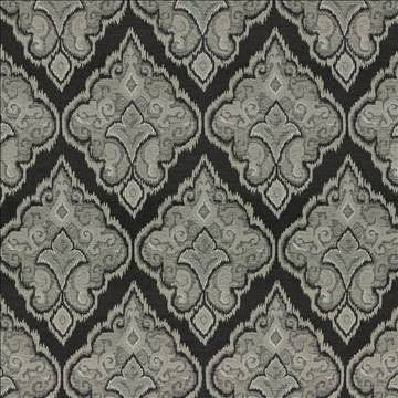 Eldorado Damask Graphite by Kasmir Fabric 8004 37% Acrylic 36% Cotton 27% Polyester ITALY 15,000 Martindale Cycles H: 13 7/8 inches, V: 26 inches 54 - 55 - Fabric Carolina - Kasmir