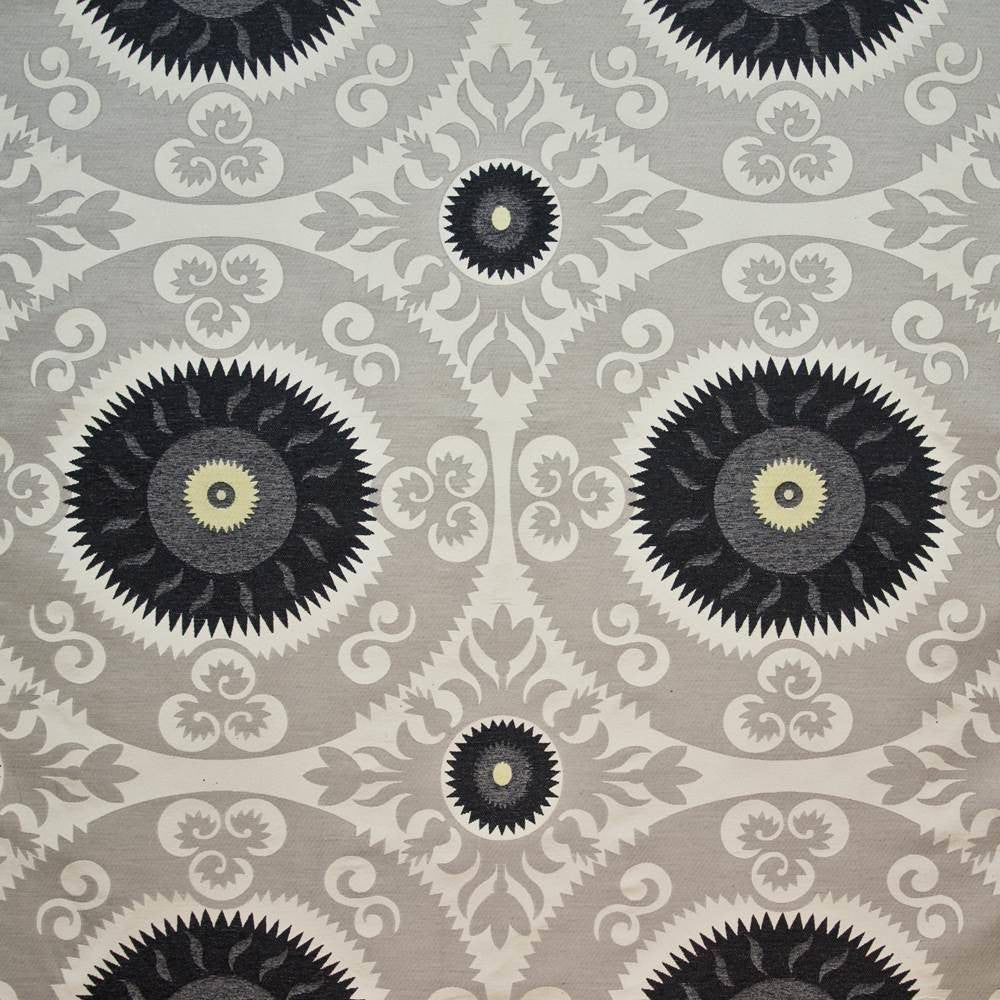 Emperors Sun Platinum by Kasmir Fabric 1406 72% Rayon 28% Polyester CHINA 15,000 Wyzenbeek Double Rubs H: 29 4/8 inches, V:28 4/8 inches 54 - Fabric Carolina - Kasmir