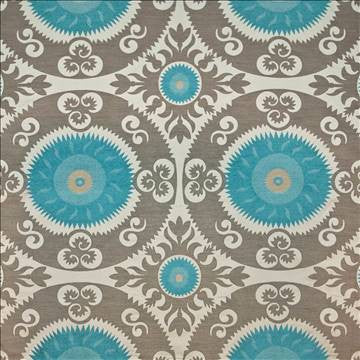 Emperors Sun Turquoise by Kasmir Fabric 1406 72% Rayon 28% Polyester CHINA 15,000 Wyzenbeek Double Rubs H: 29 4/8 inches, V: 28 4/8 inches 54 - Fabric Carolina - Kasmir