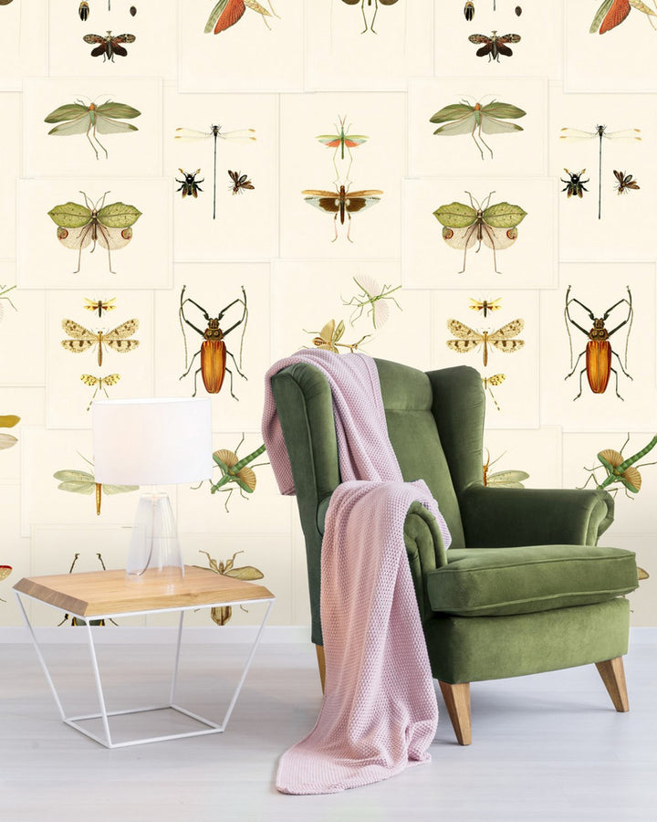 ENTOMOLOGY Wallpaper (WP20233) by Mind The Gap | WP20233 | PREMIUM DESIGNER WALLPAPER COLLECTION | 3 rolls x 20.5 x 118.1 in | 0.52m / 20.5in | 3m / 118in | 4.65mp | 300cm / 118in | Brown, Green | Non-woven | Paste the wall | 3-rolls in a box | Fabric Carolina | https://www.fabriccarolina.com/