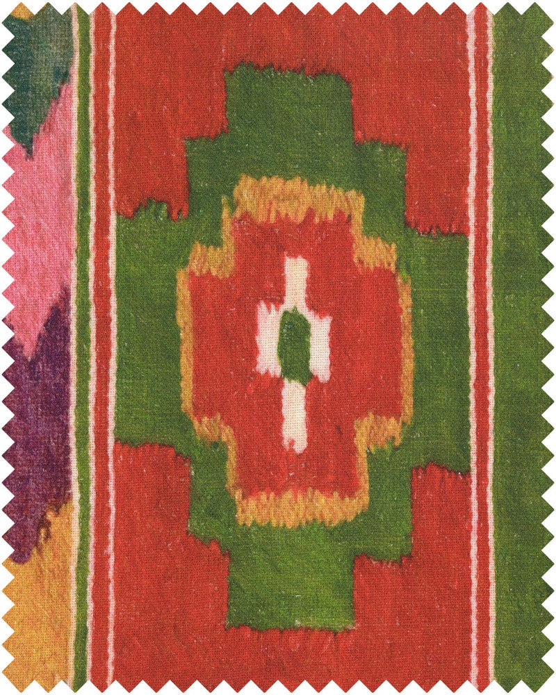 ERDELY Linen (FB00036) by Mind The Gap | FB00036 | TRANSYLVANIAN ROOTS | Green, Ochre, Pink, Red | Fabric Carolina | https://www.fabriccarolina.com/