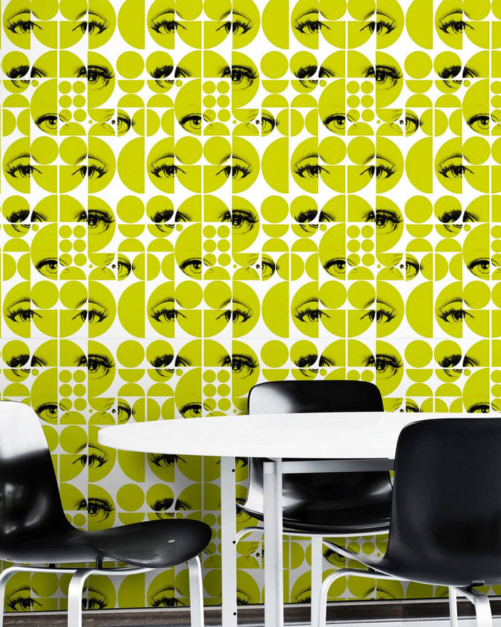 Eyes And Circles Green Premium Wallpaper by Mind the Gap Designer Wallpaper WALLPAPER DESIGNER COLLECTION Non-woven Made in Europe Paste the wall 3 rolls x 20.5 x 3.25 yards - Swanky Fabrics -