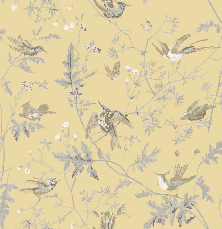 Hummingbirds Gld/Sft Grey by Cole & Son Fabric
