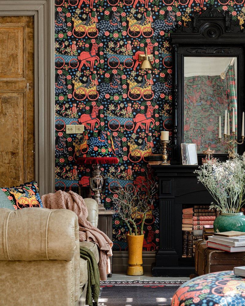 FASNACHT Anthracite Wallpaper (WP20678) by Mind The Gap | WP20678 | TYROL APRES-SKI HOME COLLECTION | 3 rolls x 20.5 x 118.1 in | 0.52m / 20.5in | 3m / 118in | 4.65mp | 60cm / 23.7in | Black, Blue, Green, Red | Textured Matte | Paste the wall | 3-rolls in a box | Fabric Carolina | https://www.fabriccarolina.com/