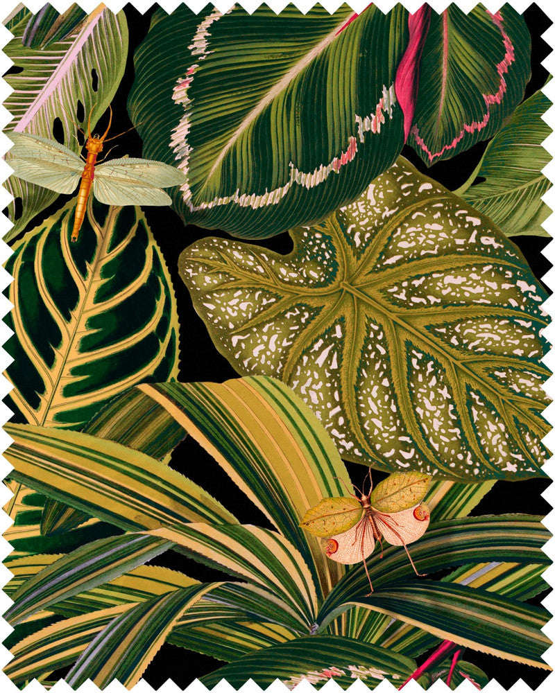 AMAZONIA Linen (FB00005) by Mind The Gap | FB00005 | TROPICAL MOOD | Black, Green | Fabric Carolina | https://www.fabriccarolina.com/