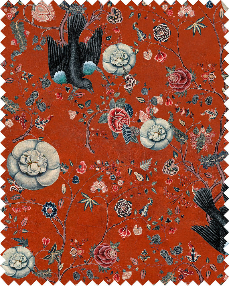 BLACK BIRD Linen (FB00009) by Mind The Gap | FB00009 | NOMAD STORY | Black, Blue, Red | Fabric Carolina | https://www.fabriccarolina.com/
