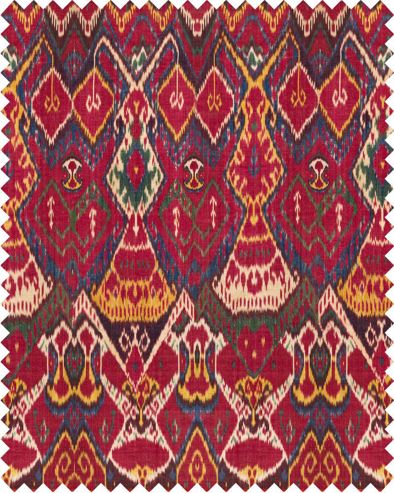 Uzbek Ikat Linen by Mind the Gap Designer Fabric THE HOME OF AN ECCENTRIC MAN 100% Linen Made in United Kingdom W 47cm x L 47cm / W 18.5in x L 18.5in 55.1in - Swanky Fabrics -