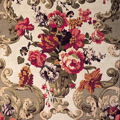 FD101/523.N101 Floral Rococo Taupe by Mulberry Fabric Romantic Heroes Linen 56%, Cotton 22%, Viscose 22% United Kingdom Light Horizontal: see sample and Vertical: 27.58 inches 53.978 inches - Fabric Carolina -