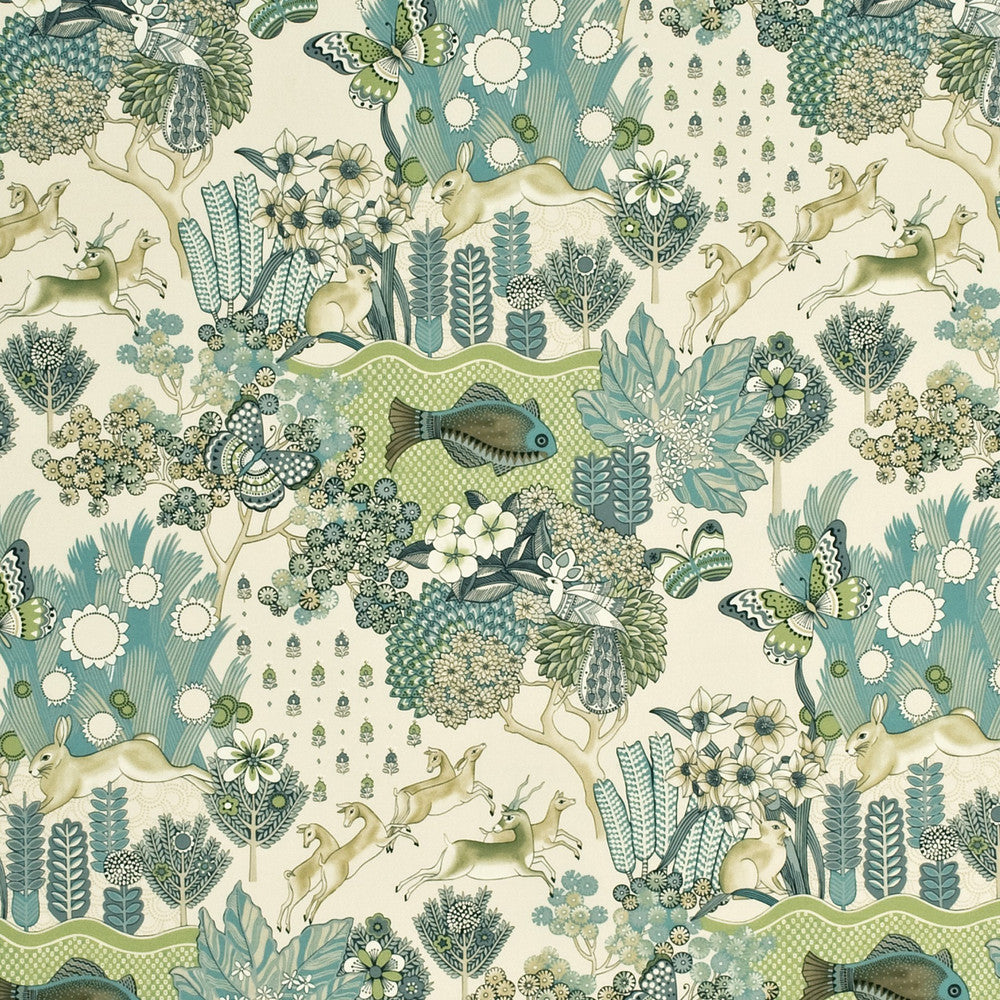 Glendale Teal/Leaf by Mulberry Fabric
