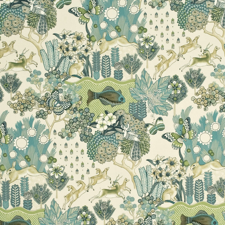 Glendale Teal/Leaf by Mulberry Fabric