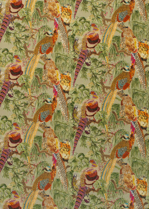 Game Birds Velvet Fig/Multi by Mulberry Fabric