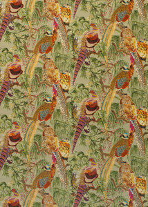 Game Birds Velvet Fig/Multi by Mulberry Fabric