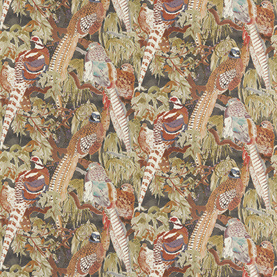 Game Birds Linen Charcoal by Mulberry Fabric