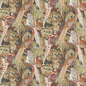 Game Birds Linen Charcoal by Mulberry Fabric
