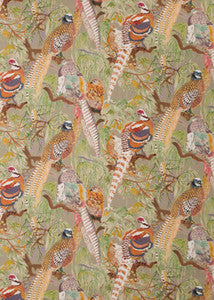 Game Birds Linen Stone/Multi by Mulberry Fabric