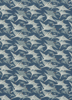 Wild Geese Linen Indigo by Mulberry Fabric