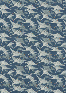 Wild Geese Linen Indigo by Mulberry Fabric