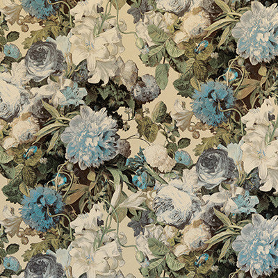 Floral Pompadour Velvet Sage by Mulberry Fabric