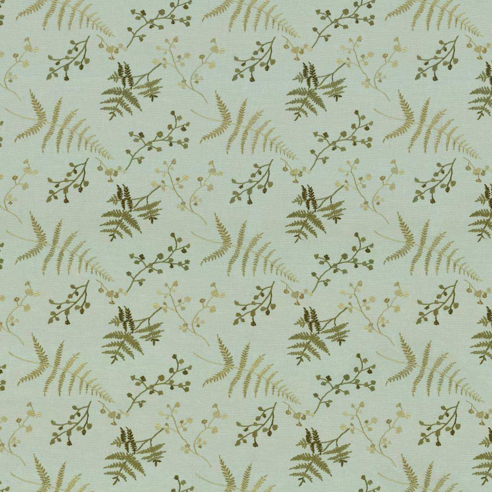 Fern Garden Caribe by Kasmir Fabric 1443 100% Polyester Embroidery Contents 100% Rayon INDIA 9,000 Wyzenbeek Double Rubs H: 12 7/8 inches, V:9 1/8 inches 54 - 55 - Fabric Carolina - Kasmir