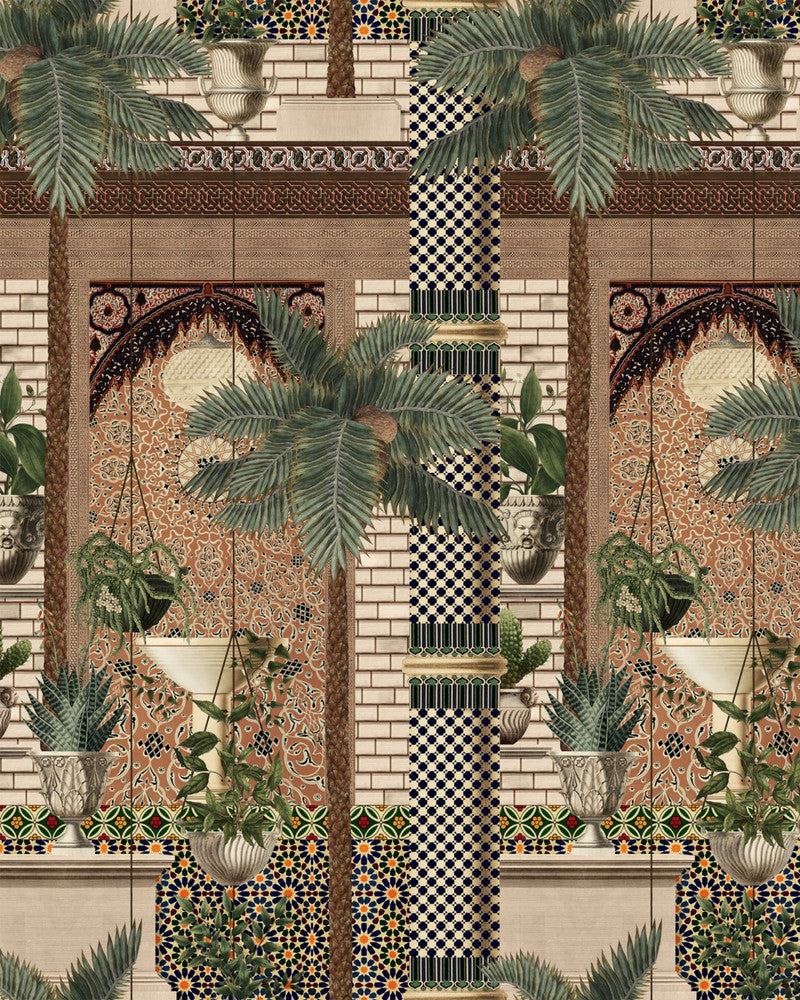 FEZ MEDINA Wallpaper (WP20753) by Mind The Gap | WP20753 | TALES OF MAGHREB | 3 rolls x 20.5 x 118.1 in | 0.52m / 20.5in | 3m / 118in | 4.68mp | 300cm / 118in | Brown, Green, Orange, Taupe | Textured Matte | Paste the wall | 3-rolls in a box | Fabric Carolina | https://www.fabriccarolina.com/