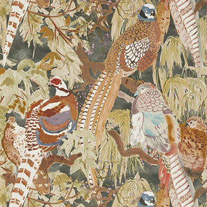 Game Birds Charcoal by Mulberry Wallcovering
