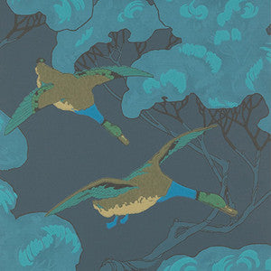 Flying Ducks Indigo by Mulberry Wallcovering