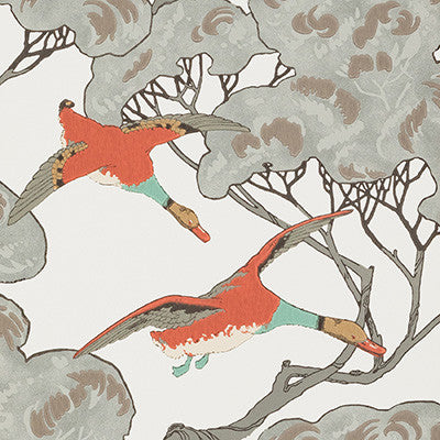 Flying Ducks Coral/Clay by Mulberry Wallcovering