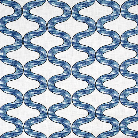 Curves Ahead Ocean by Carole Fabric Go West Base 90% Polyester, 10% Linen Embr 100% Spun Polyester N/A 5 1/8" V, 8" H 51 1/2*" - Fabric Carolina -