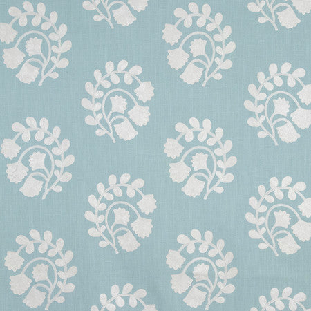 Giant Leap Robins Egg by Carole Fabric Making Waves Base: 50% Cotton, 35% Viscose, 15% Linen Embr: 50% Cotton, 50% Viscose N/A 9 1/2" V, 13 1/2" H 53" - Fabric Carolina -