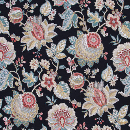 Any Tradition Jet by Carole Designer Fabric Azalea 100% Cotton Spain Passes 30,000 Double Rubs Wyzenbeek Horizontal: 27" and Vertical: 27" V 54" - Swanky Fabrics -
