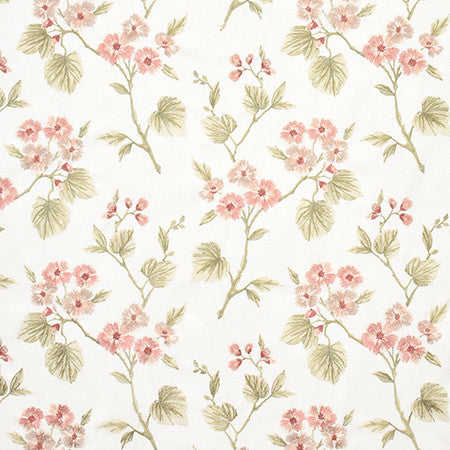 For A Reason Coral by Carole Fabric Wallflower Base: 58% Cotton, 42% Polyester. Embr: 100% Rayon INDIA 12,000 Wyzenbeek Double Rubs 18 1/2" V, 16 3/4" H 50"  - Fabric Carolina -