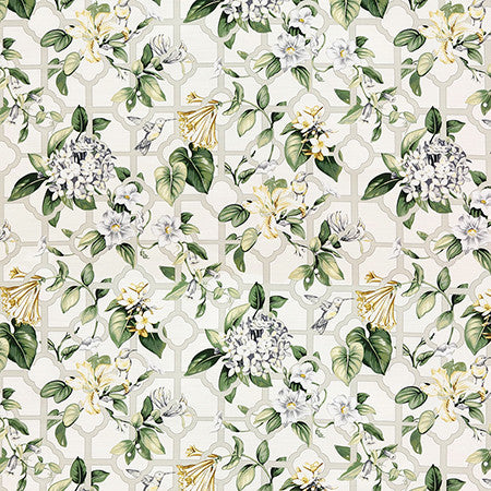 Bird Trellis Garden by Carole Fabric Evergreen 100% Cotton Peru  27" V, 13 1/2" H HD 54"  - Fabric Carolina -