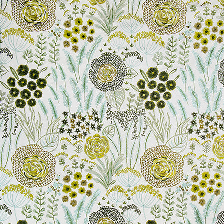 New Chapter Aqua Green by Carole Fabric English Garden Base: 100% Cotton Embr: 100% Viscose N/A 30" V, 26" H 51*" - Fabric Carolina -
