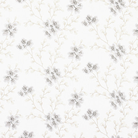 Darling Blooms Blanco by Carole Designer Fabric Moonstone 52% Cotton, 48% Polyester India 15,000 Wyzenbeek Double Rubs 9 1/4" , 26 3/8" H HD 52.75" - Swanky Fabrics -