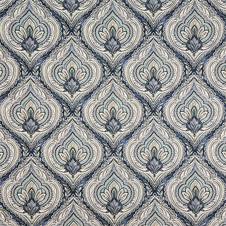 Fancy Pants Delft by Carole Designer Fabric First Impressions 100% Cotton Spain 18" V, 4 1/2" H HD 54" - Swanky Fabrics -