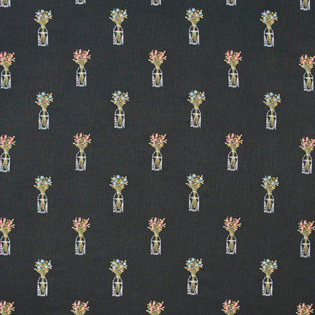 Pot Of Love Noir by Carole Fabric Geranium 75% Viscose, 25% Linen India  9 3/8" V, 8 1/2" H 51"  - Fabric Carolina -