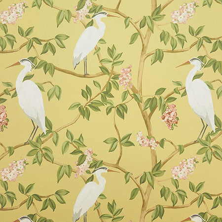Spot A Heron Daffodil by Carole Fabric Evergreen 100% Cotton India 33,000 WYZENBEEK DOUBLE RUBS 24 5/8" V, 27 1/4" H 55"  - Fabric Carolina -