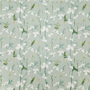 Hummingbird Gathering Jade by Carole Fabric