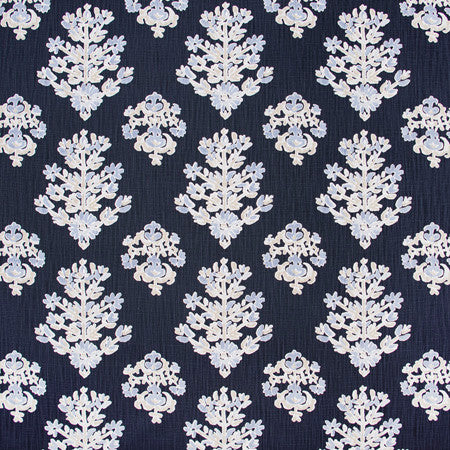 Wrist Corsage Indigo by Carole Fabric Blue Forest 85% Cotton, 15% Linen Printed In USA Passes 24,000 Double Rubs Wyzenbeek </p><p>Repeat: 12 5/8" V, 13 1/2" H 54" - Fabric Carolina -